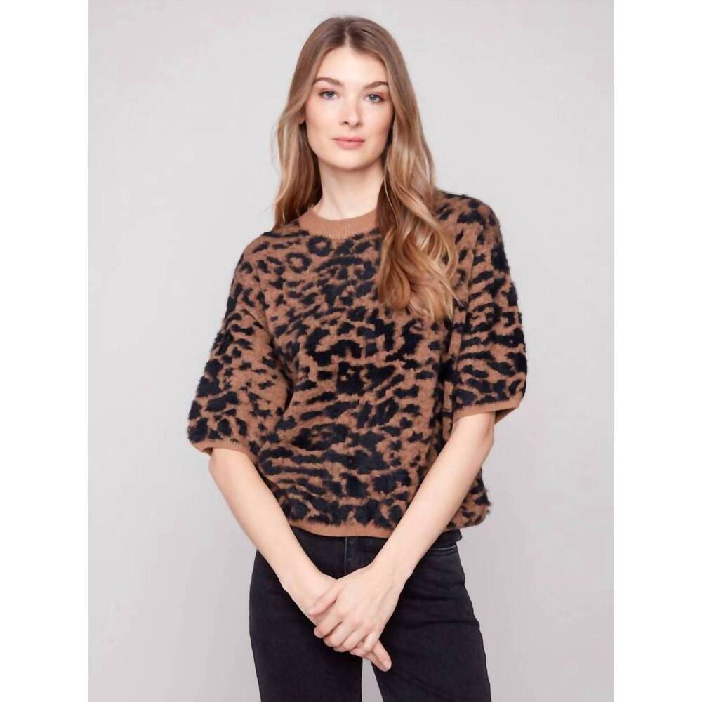 NEW CHARLIE B balloon knit sweater in leopard